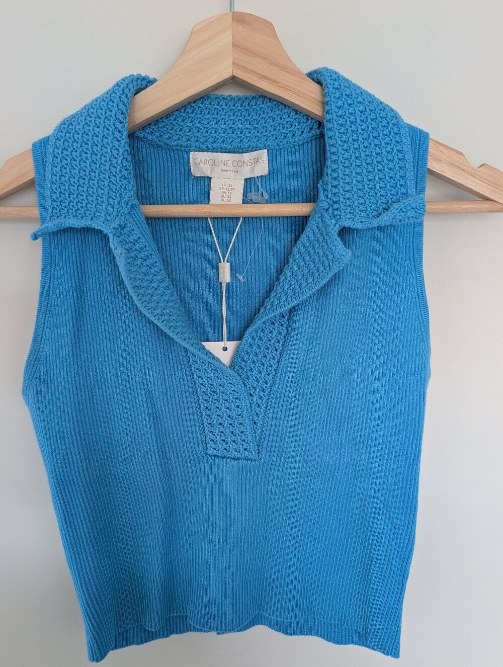 NWT Caroline Constas Ribbed Polo Crochet Collared Tank Top Women's Size XS